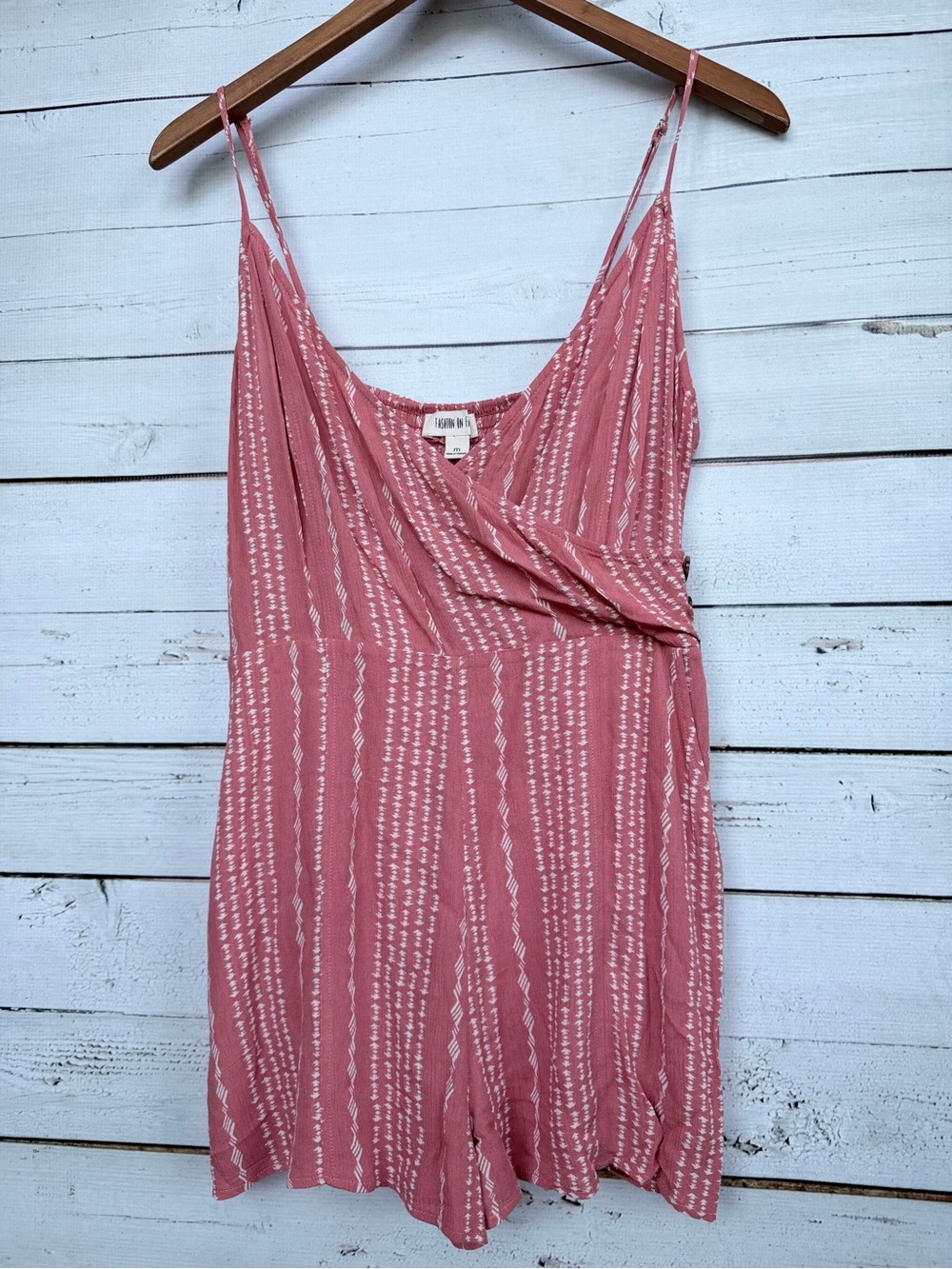 Fashion on Earth Geometric Stripe Surplice Romper Size Medium - Picture 3 of 8